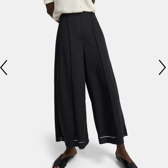 Theory black eyelet culottes with ladder inset. Cropped wide leg. Size 8 - Picture 4 of 10